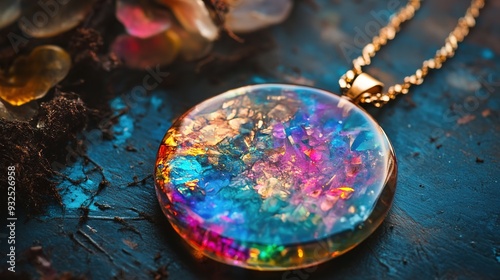 Epoxy Resin Jewelry Featuring Intricate Designs and Embedded Elements. A Beautiful and Unique Collection of Handcrafted Pieces with a Glossy Finish, Highlighting the Versatility and Creativity of Resi