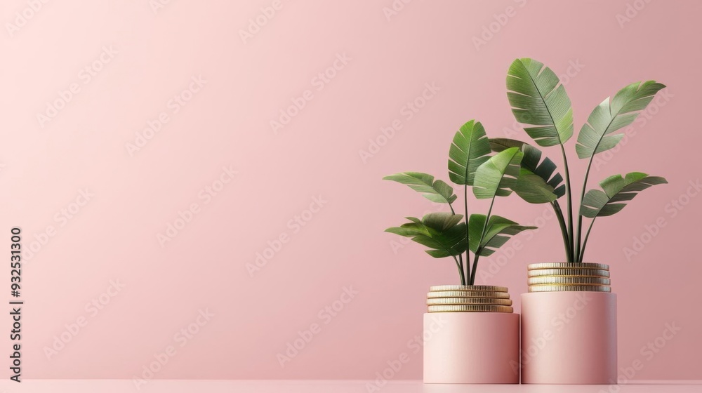 Stylish potted plants on a soft pink background, perfect for home decor and interior design inspiration. Stylish potted plants on a soft pink background, perfect for home decor and interior design inspiration.