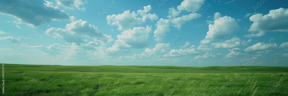 Expansive Green Meadow Beneath a Partly Cloudy Sky Expansive Green Meadow Beneath a Partly Cloudy Sky