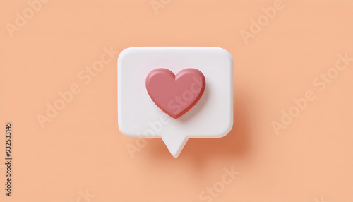 A minimalistic design of a speech bubble featuring a heart symbol, symbolizing love and communication on a soft peach background.