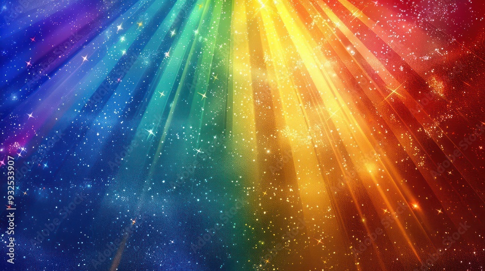 Radiant Sky: Glittering Stars on a Rainbow Sunburst Background Radiant Sky: Glittering Stars on a Rainbow Sunburst Background