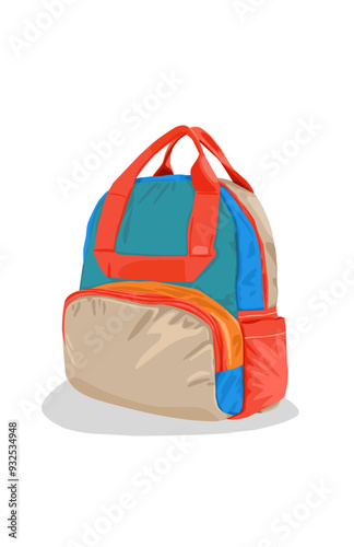 Ilustration of an orange and blue school backpack issolated on white background