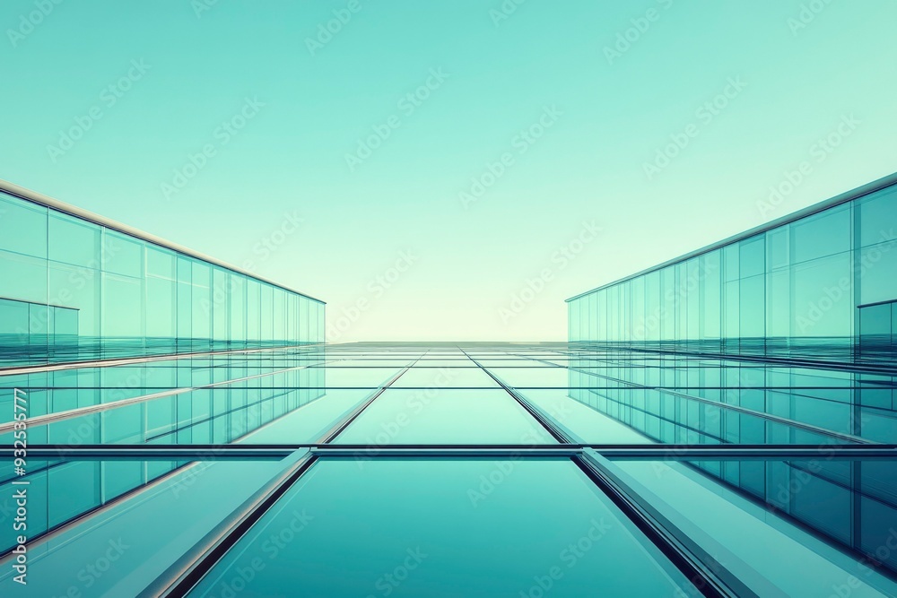 Fototapeta premium Glass Facade of Modern Building with Sky Reflection