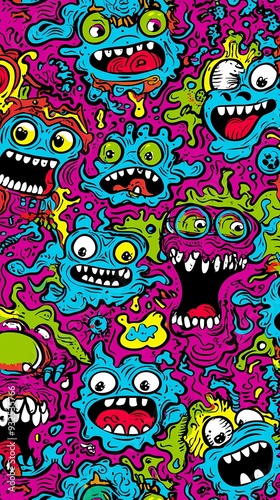 Colorful Monster Pattern with Cartoonish Design