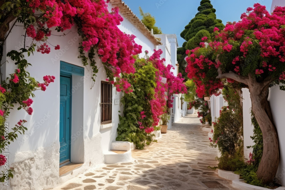 Fototapeta premium flowers in the middle of a clean village road