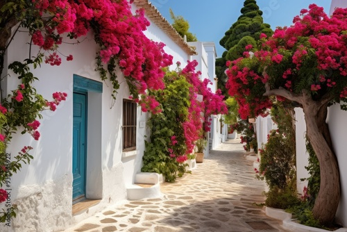 flowers in the middle of a clean village road