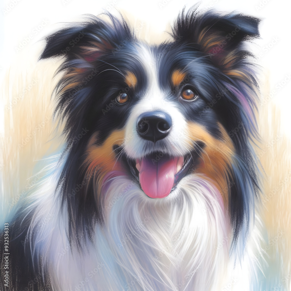 Fototapeta premium 흰 배경, 보더 콜리, 파스텔화 (White background, Border Collie, pastel painting)