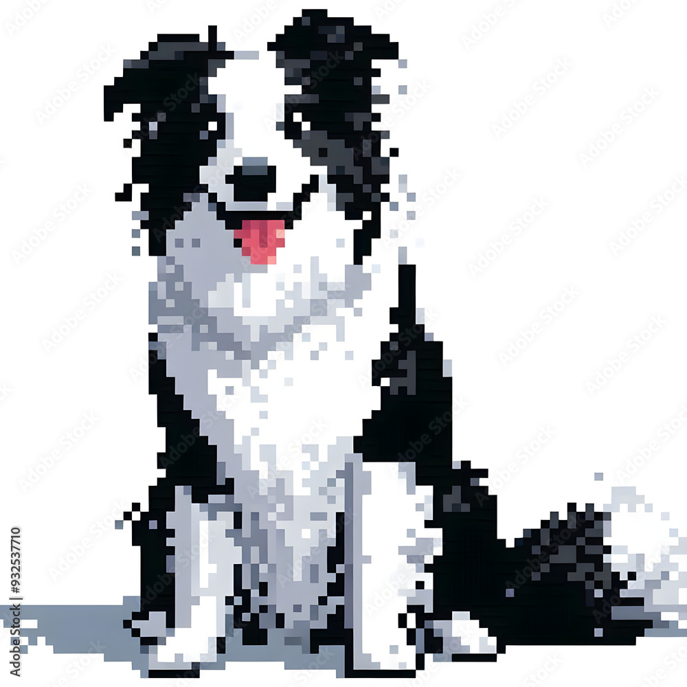 Fototapeta premium 흰 배경, 보더 콜리, 픽셀아트 (White background, Border Collie, pixel art)