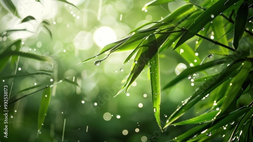 Rain Drops on Lush Bamboo Leaves