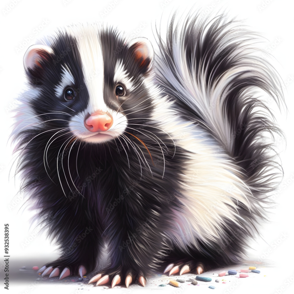 흰 배경, 스컹크, 파스텔화 (White background, Skunk, pastel painting) 흰 배경, 스컹크, 파스텔화 (White background, Skunk, pastel painting)