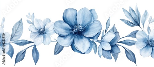 Fototapeta Naklejka Na Ścianę i Meble -  Blue watercolor flower with leaves isolated on a white background