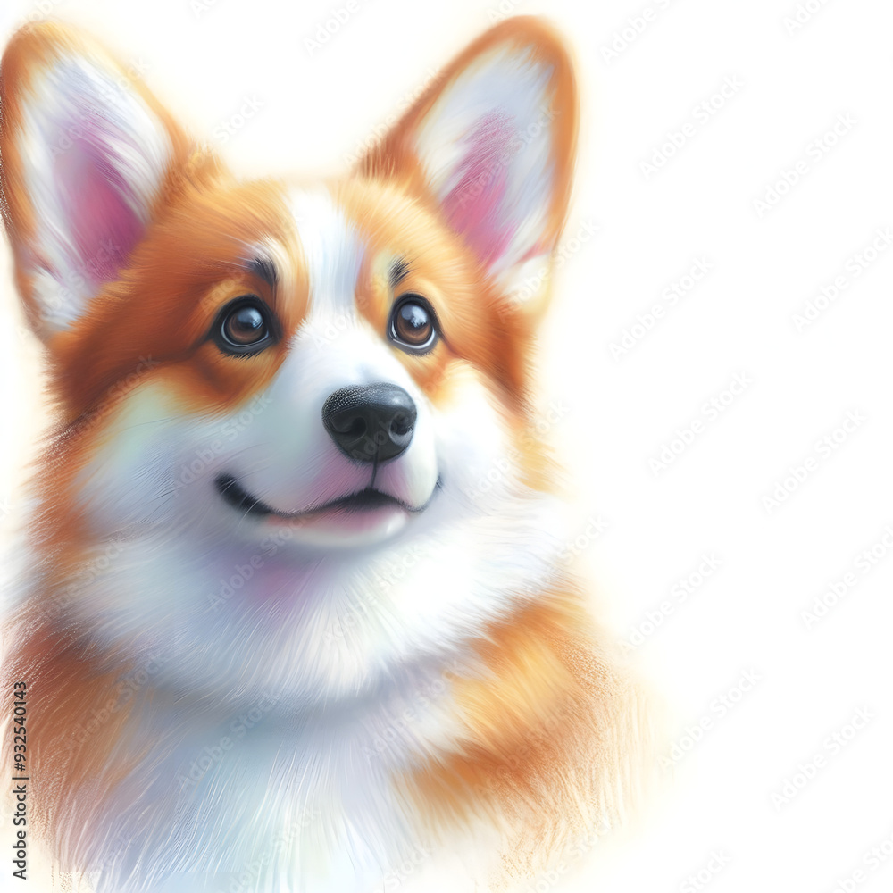 흰 배경, 웰시 코기, 파스텔화 (White background, Welsh Corgi, pastel painting) 흰 배경, 웰시 코기, 파스텔화 (White background, Welsh Corgi, pastel painting)