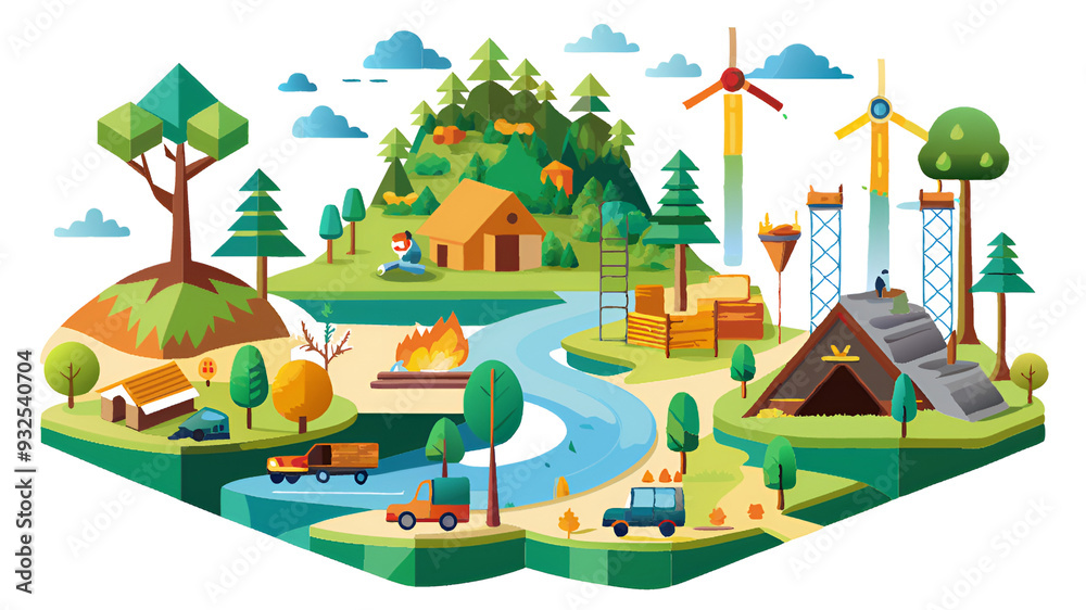 landscape with houses and trees landscape with houses and trees