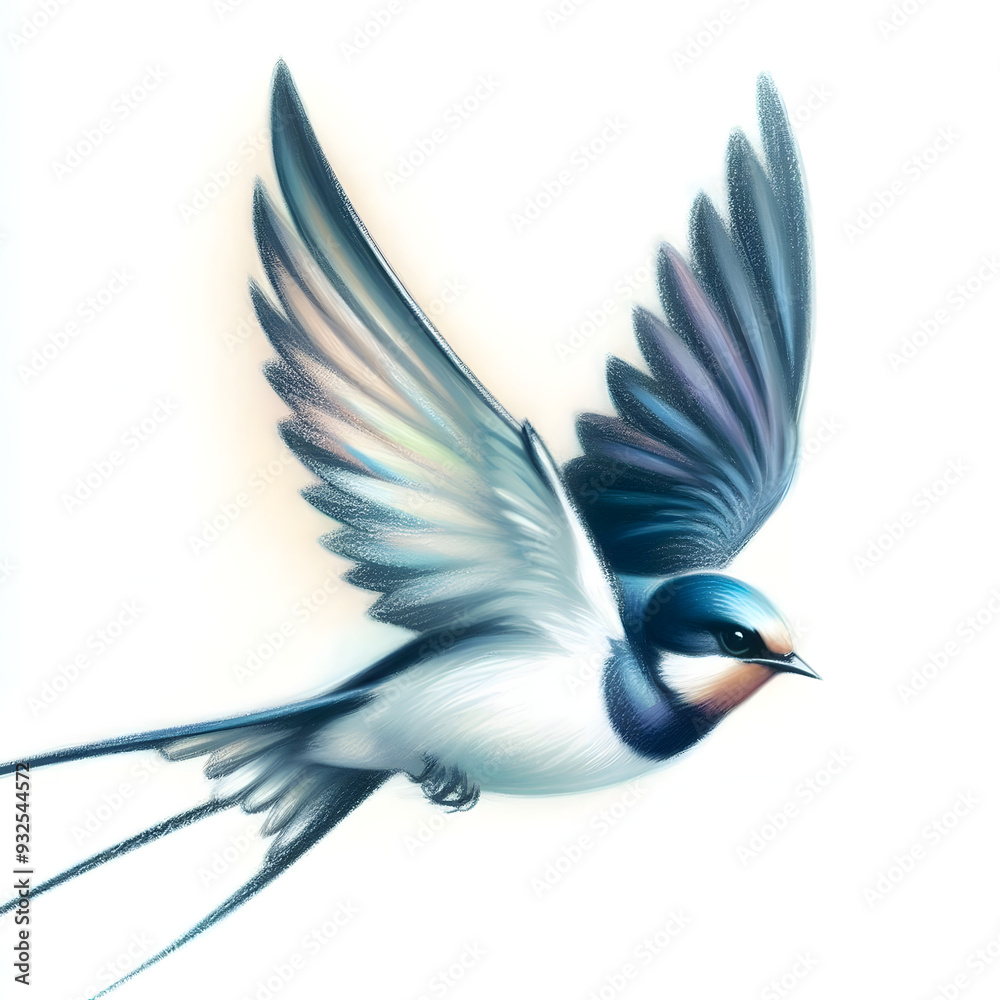 Naklejka premium 흰 배경, 제비, 파스텔 화 (white background, Swallow, Pastel Painting)