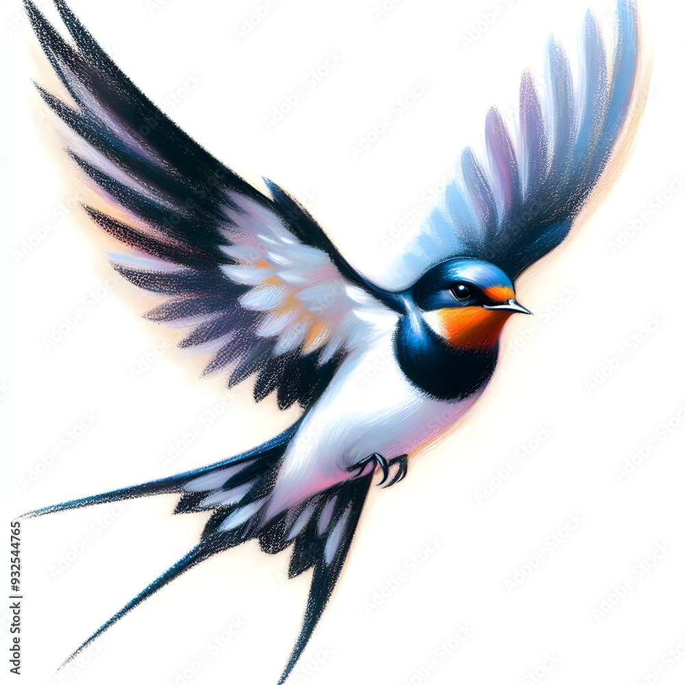 Fototapeta premium 흰 배경, 제비, 파스텔 화 (white background, Swallow, Pastel Painting)