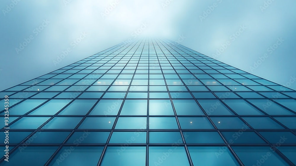 Minimalist skyscraper utilizing transparent and reflective surfaces to blend with the sky Minimalist skyscraper utilizing transparent and reflective surfaces to blend with the sky