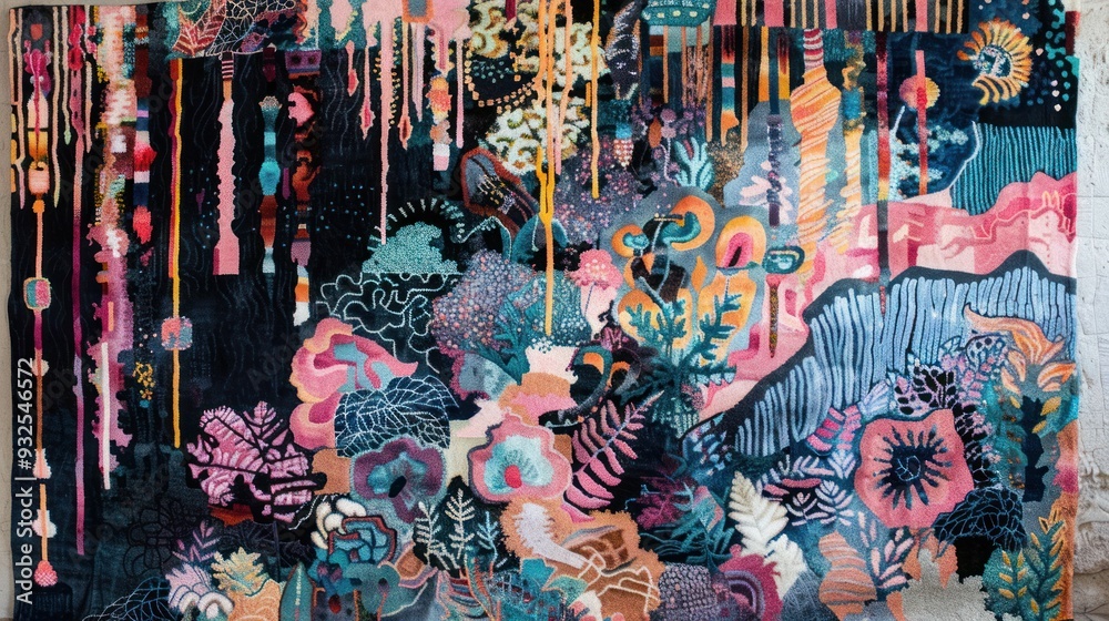 Fototapeta premium Abstract Floral Tapestry with Vibrant Colors