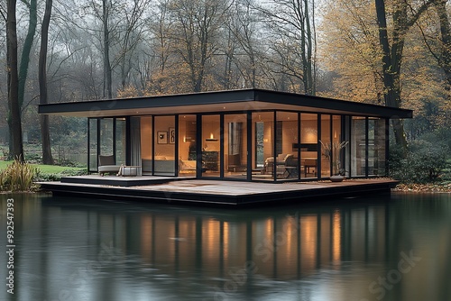 Minimalistic glass house uninterrupted spaces