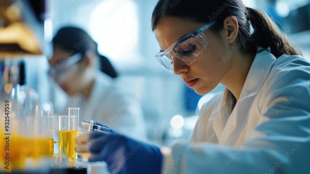 Female Scientist Conducting Experiment in Lab Female Scientist Conducting Experiment in Lab