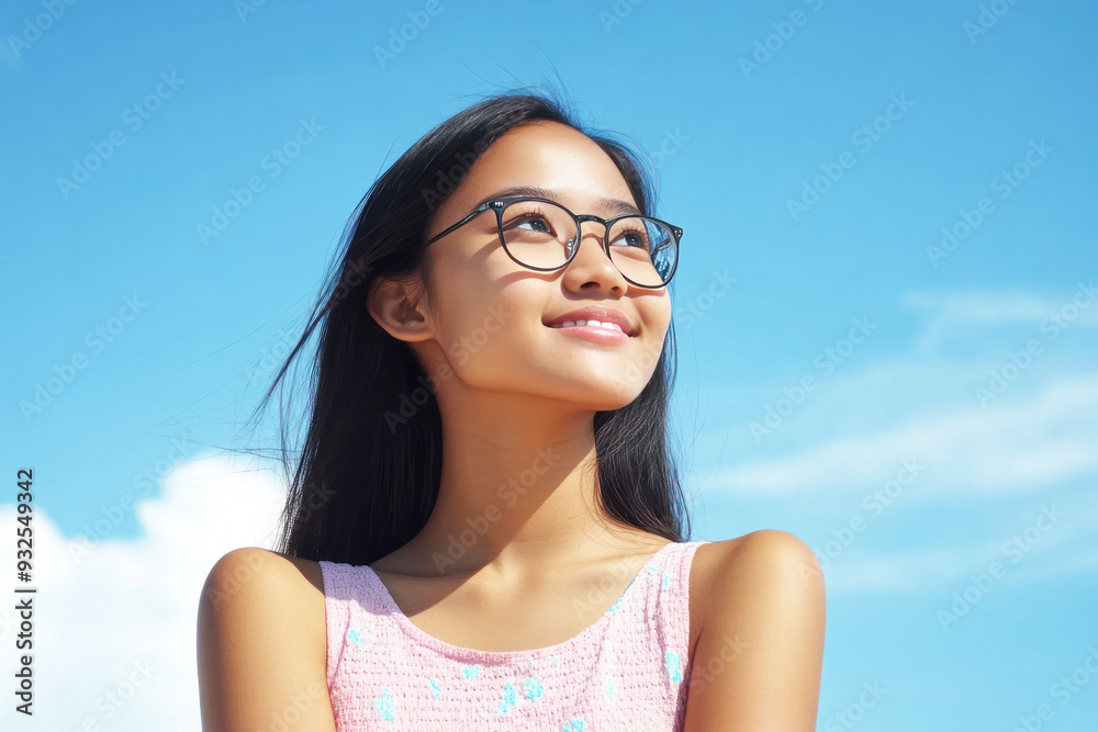 Malay woman smile enjoying sun during summer vacation, mental health
