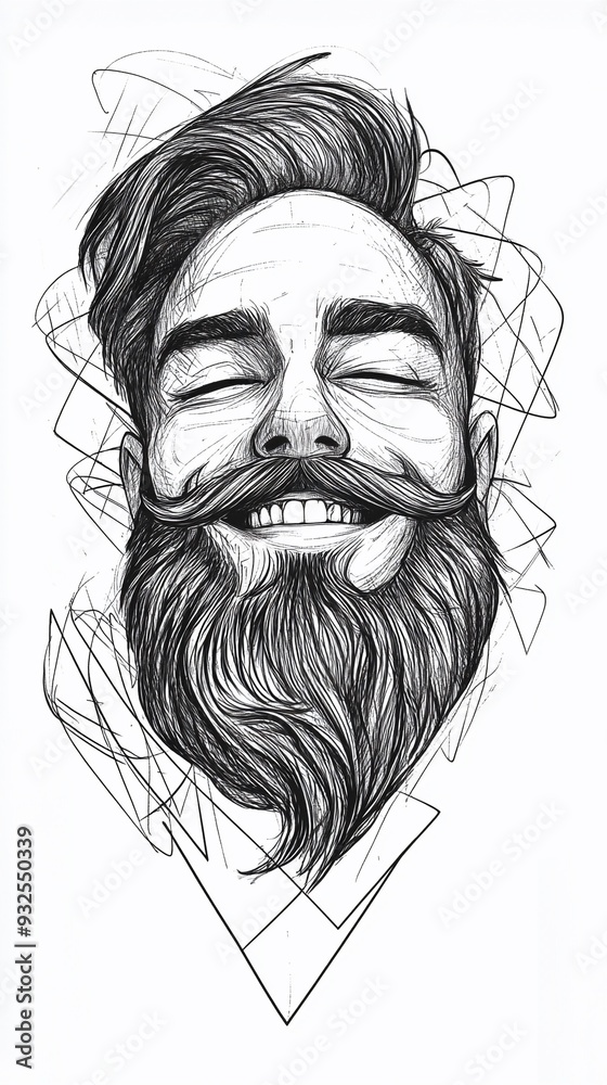 Outline drawing of the face of a happy 30 years old Outline drawing of the face of a happy 30 years old