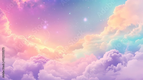 Dreamy Pastel Sky with Fluffy Clouds and Sparkling Stars