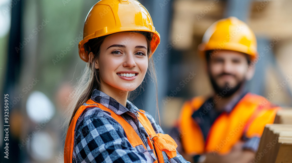 Construction Site Workers with Helmets and Safety Uniforms Engaged in Industry Work Construction Site Workers with Helmets and Safety Uniforms Engaged in Industry Work
