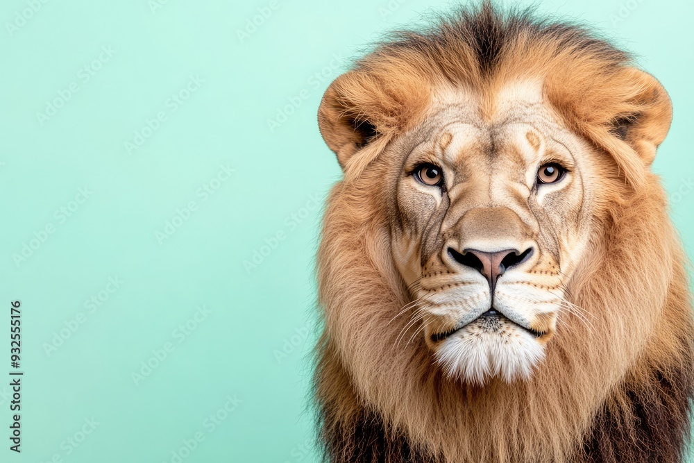 A lion is staring at the camera, a relaxed and curious mood, The lion is the main focus
