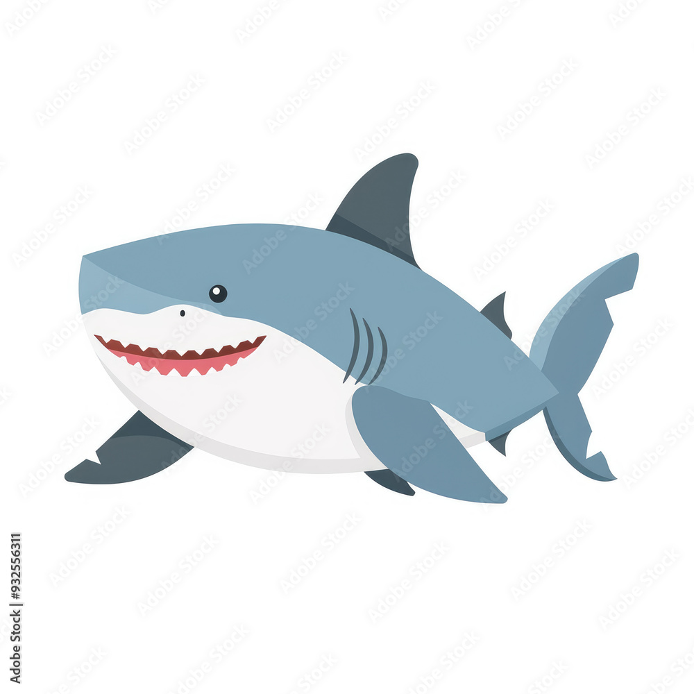 Fototapeta premium a cute a shark isolated white background,cartoon,2d flat vector 