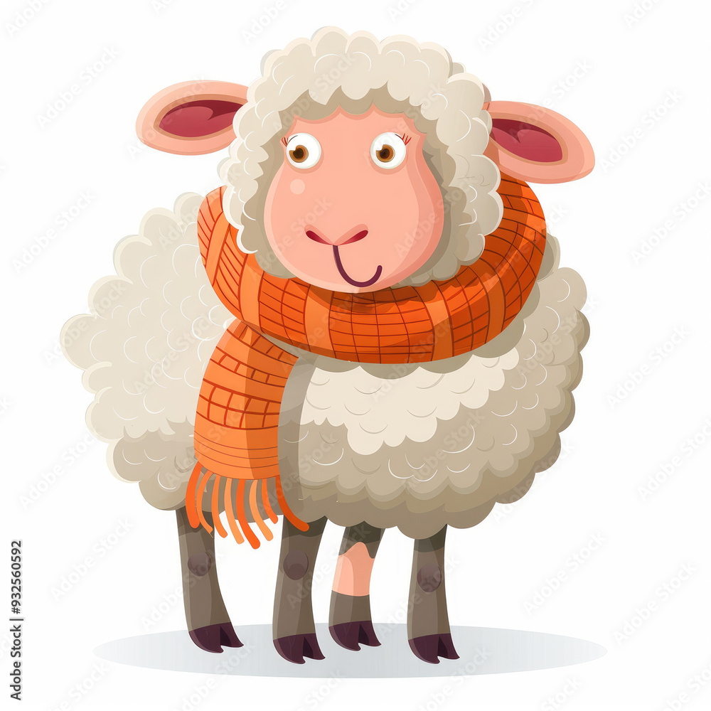 Fototapeta premium A sheep with a scarf isolated white background,2d flat vector 