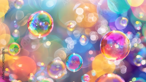 Abstract background of colorful iridescent bubbles with a soft focus.