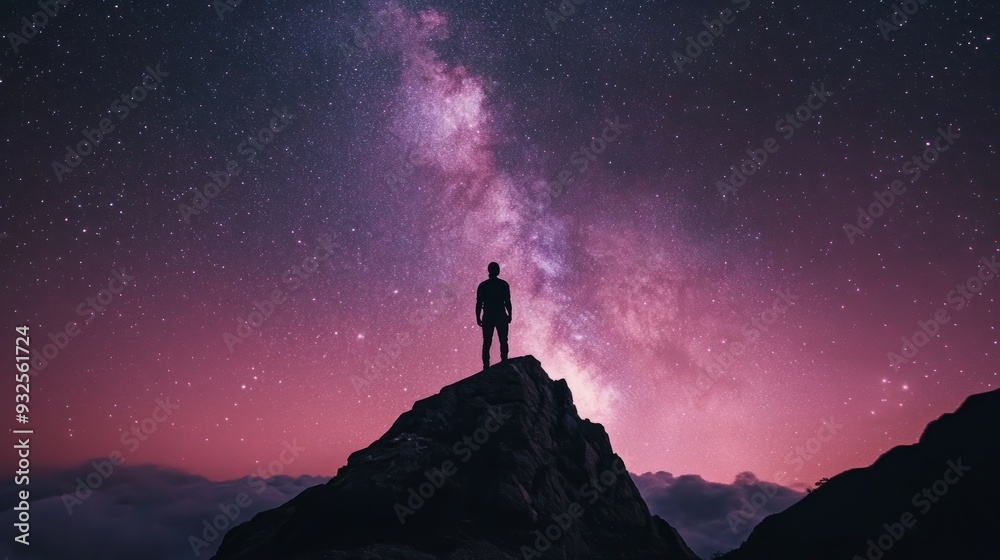 Solitary Figure Silhouetted Against a Starry Night Sky Solitary Figure Silhouetted Against a Starry Night Sky