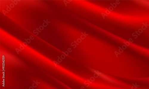 Elegant Red silk satin background. Beautiful soft folds. Shiny fabric luxury background. Curtain, drapery. Red luxury silk cloth or satin texture. Christmas, New Year, Valentine, Celebration. Vector.