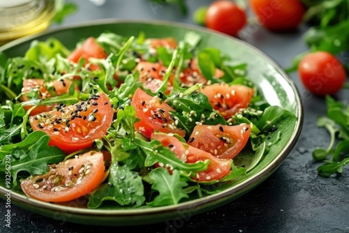 Fresh Green Salad with Tomatoes and Sesame Seeds