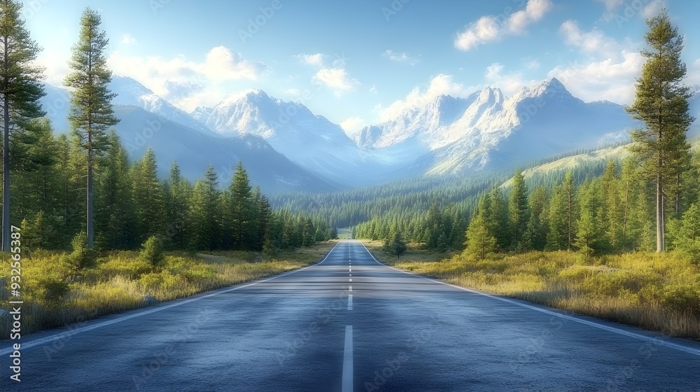 Majestic Mountain Landscape with Towering Peaks and Lush Pine Forest Framing the Scenic Vista Majestic Mountain Landscape with Towering Peaks and Lush Pine Forest Framing the Scenic Vista