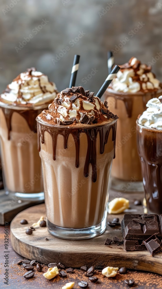 Iced Chocolate Milkshakes with Whipped Cream and Chocolate Drizzle Iced Chocolate Milkshakes with Whipped Cream and Chocolate Drizzle