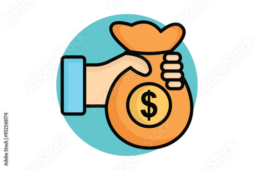 Corruption colored outline icon. hand holding money bag. icon related to law and justice. law elements vector illustration