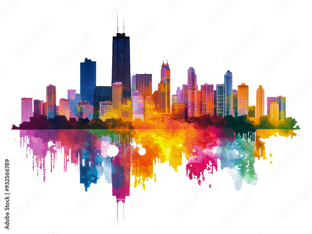 Fototapeta premium PNG Colorful skyline of Chicago during sunset
