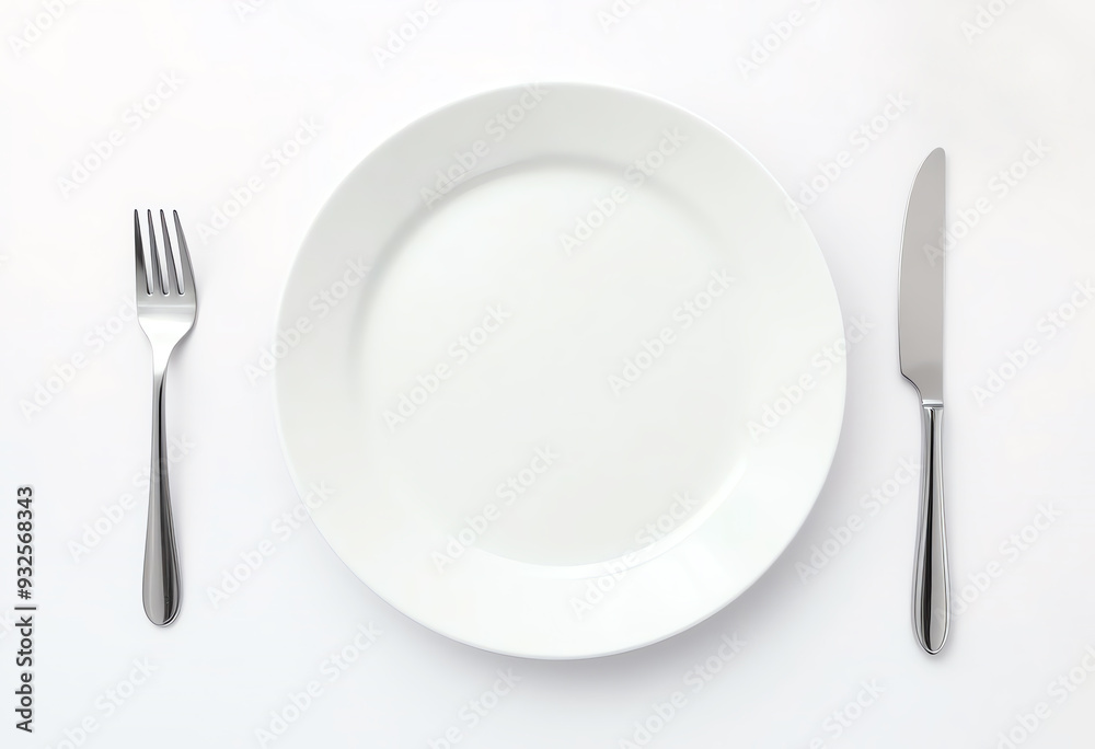blank white plate copy space template with a knife and a dinner fork blank white plate copy space template with a knife and a dinner fork