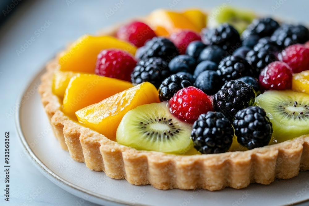 Fruit Tart with Peach, Kiwi, Raspberries, and Blackberries Fruit Tart with Peach, Kiwi, Raspberries, and Blackberries
