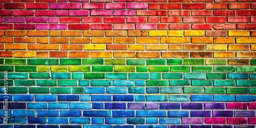 Vibrant rainbow brick wall background with colorful textures