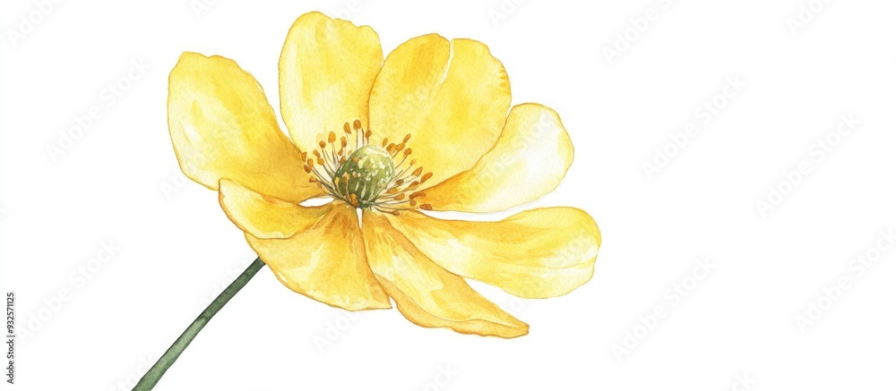 Obraz premium Close up of a yellow meadow flower commonly known as buttercup Hand painted watercolor illustration on a white background