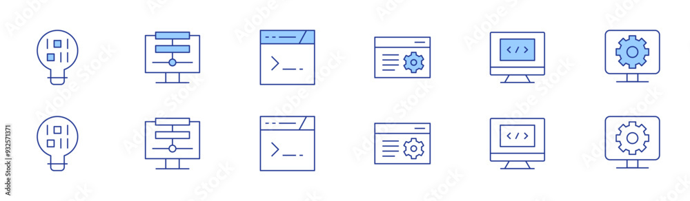 Programming icon set in two styles, Duotone and Thin Line style. Editable stroke. settings, innovation, programming, data, code, cogwheel Programming icon set in two styles, Duotone and Thin Line style. Editable stroke. settings, innovation, programming, data, code, cogwheel