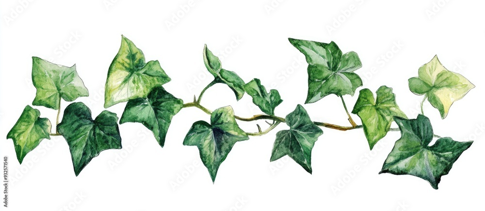 Fototapeta premium Broader element of green ivy Hand drawn watercolor illustration