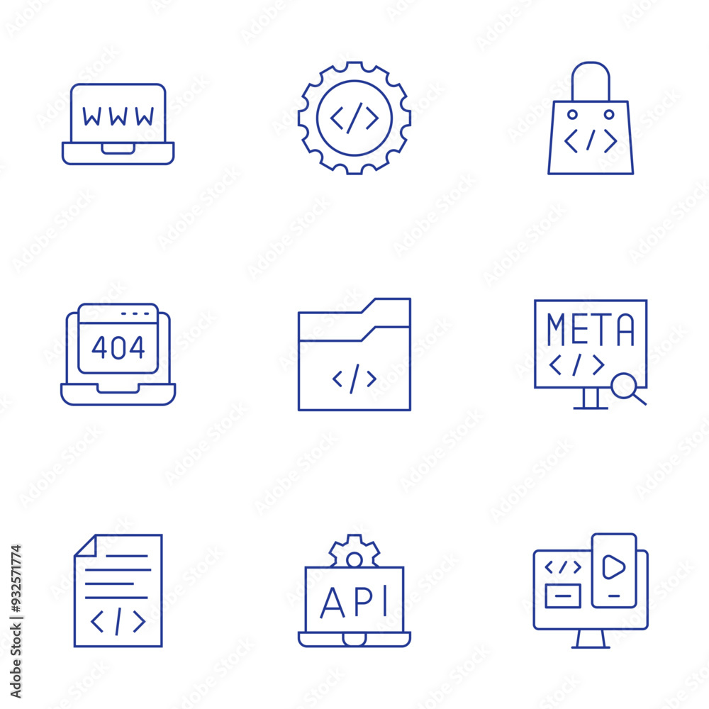 Programming icons set. Thin Line style, editable stroke. programming, api, software development, Frame, coding, file, meta, www, responsive Programming icons set. Thin Line style, editable stroke. programming, api, software development, Frame, coding, file, meta, www, responsive