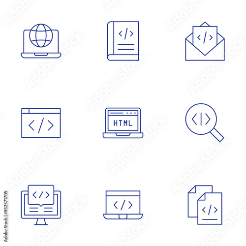 Programming icons set. Thin Line style, editable stroke. coding, document, world wide web, email, code, book, html