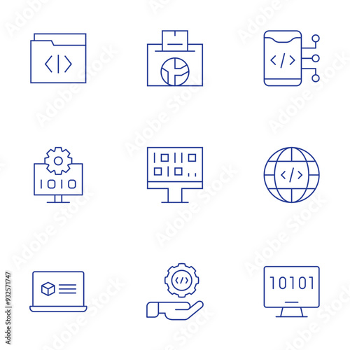 Programming icons set. Thin Line style, editable stroke. d programming, web programming, programming, coding, folder, vote, algorithm
