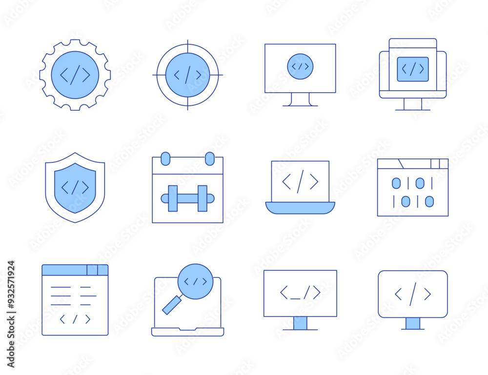Programming icons. Line Duotone style, editable stroke. code, software development, firewall, date, coding, web development, software engineering, software, binary code, search, programming Programming icons. Line Duotone style, editable stroke. code, software development, firewall, date, coding, web development, software engineering, software, binary code, search, programming