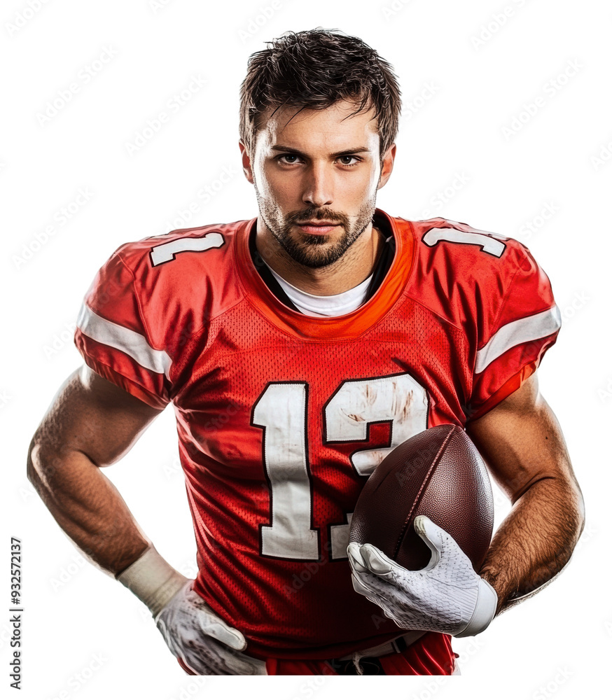 PNG Male athlete in football gear holding a ball PNG Male athlete in football gear holding a ball