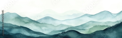 Abstract watercolor illustration of hilly landscapes in a digital format photo